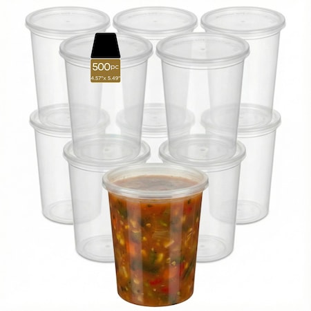 Eco Harmony Products Deli Container Cup with Lid, Clear Plastic, 32oz, 500PK 804534