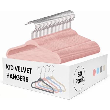 Simple Deluxe Kids Velvet Hangers, 11 Inch Durable Children Hangers for Closet, Pink, 50PK HKHANGVELVETKID50PNK