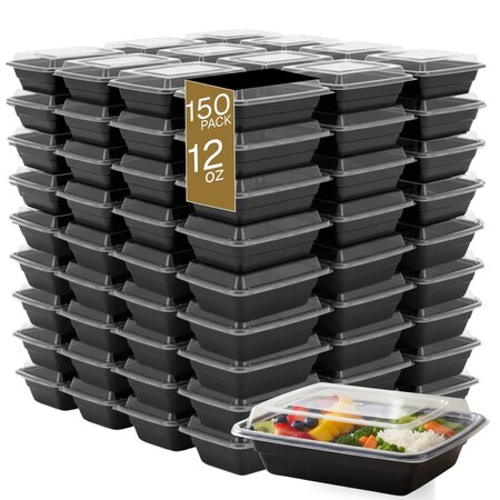 Eco Harmony Products Microwaveable Shallow Food Container, Rectangular with Lid, 12oz, 150PK 804546