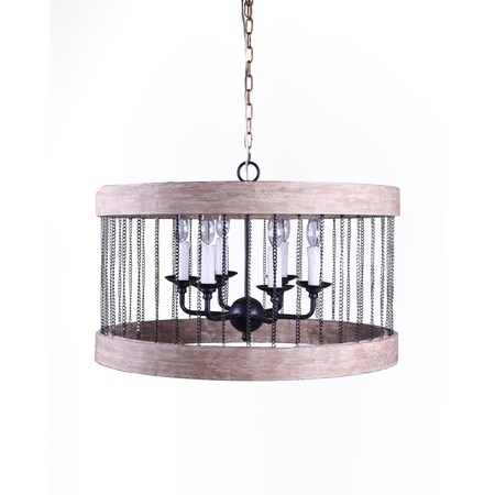 Homeroots Brown Cylinder Wood Dimmable Chandelier 635747