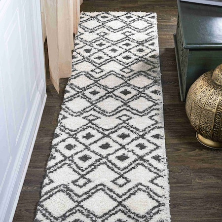 Jonathan Y Caimari Moroccan Diamond Shag White/Gray 2 ft. x 8 ft. Runner Rug MOH412A-28