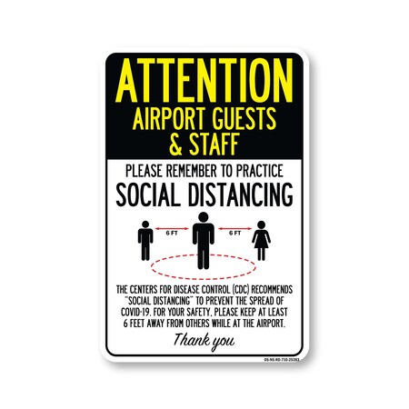 Signmission PSA Airport Guests And Staff Practice Social Distancing 10in X 7in Wall Graphic, OS-NS-RD-710-25383 OS-NS-RD-710-25383