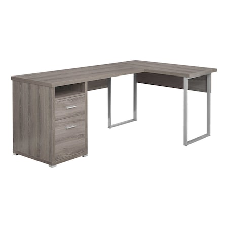 Homeroots 79" Taupe and Silver L Shape Computer Desk With Two Drawers 333443