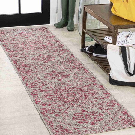 Jonathan Y Estrella Bohemian Medallion Textured Weave Light Gray/Fuchsia 2 ft. x 8 ft. Runner Rug SMB105F-28