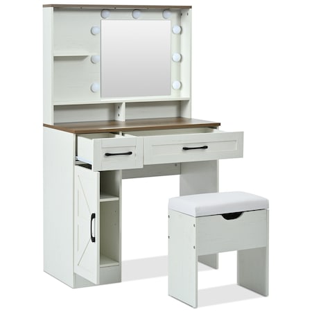 Homeroots 32" White Wood Lighted Mirrored Dresser 691696