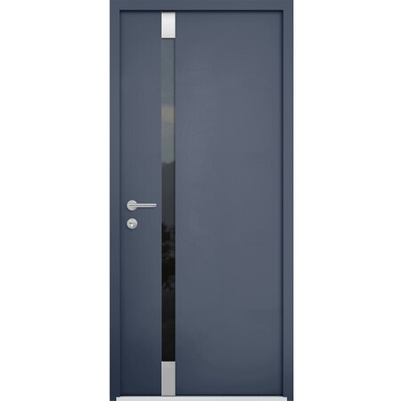 Vdomdoors Steel Door Cynex 6777 Grey Stainless Inserts Single Modern Painted-W36xH80-Right Inswing CYNEX6777EXD-GRE-W36 x H80-Right-hand Inswing