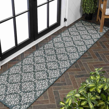 Jonathan Y Amora Traditional Mediterranean Tile Design Turquoise/Cream 2 ft. x 8 ft. Indoor/Outdoor Runner Rug TSN206E-28