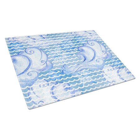Carolines Treasures Beach Watercolor Abstract Waves Glass Cutting Board, Large BB7530LCB