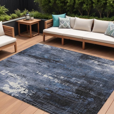 Homeroots 8' X 10' Blue And Ivory Abstract Washable Indoor Outdoor Area Rug 617653