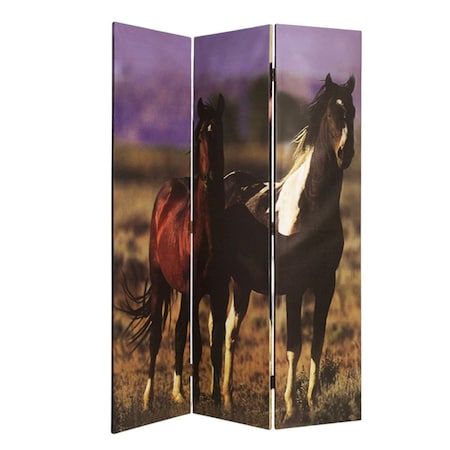 Homeroots 72" Brown Canvas Folding Three Panel Screen Room Divider 274695