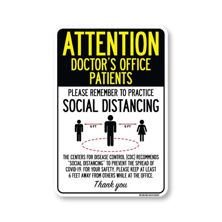 Signmission PSA Doctor's Office Patients Practice Social Distancing 14in X 10in Wall Graphic, NS-RD-1014-25397 OS-NS-RD-1014-25397