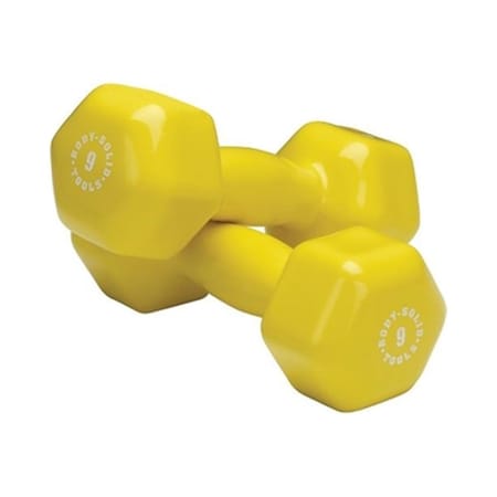 Body-Solid 9 lbs Vinyl Dumbell, Yellow - Pair BSTVD9PR
