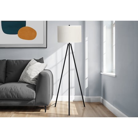 Monarch Specialties Lighting, 63 in.H, Floor Lamp, Black Metal, Ivory / Cream Shade, Contemporary I 9735
