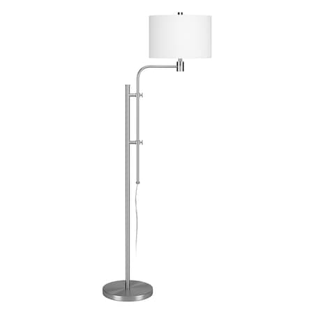 Homeroots 71" Nickel Adjustable Traditional Shaped Floor Lamp With White Frosted Glass Drum Shade 523553