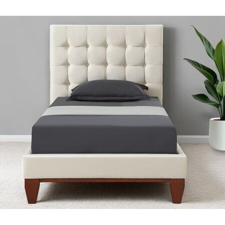 Homeroots Beige Solid Wood Full Tufted Upholstered Linen Bed 544909