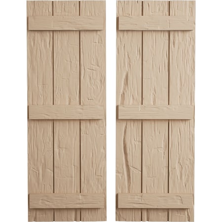 Ekena Millwork Rustic Three Board Joined Board-n-Batten Hand Hewn Faux Wood Shutters, 16 1/2W x 76H, PR SHUBJS16X76HHPR