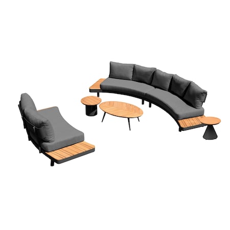 Deko Living Outdoor Gray Aluminum and Teak Contour Sofa Set, Seats 6 COP30113
