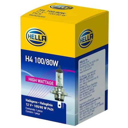 Hella BULB H4 12V 100/80W P43T T4.625, 2PK H4 100/80W