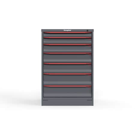 Strong Hold 7 drawer cabinet - (1x 2ft, 1x 3ft, 1x 4ft, 2x 5ft, 2x 6ft) - Red accents - Keyed Different S3044-PPDAS-0701DS