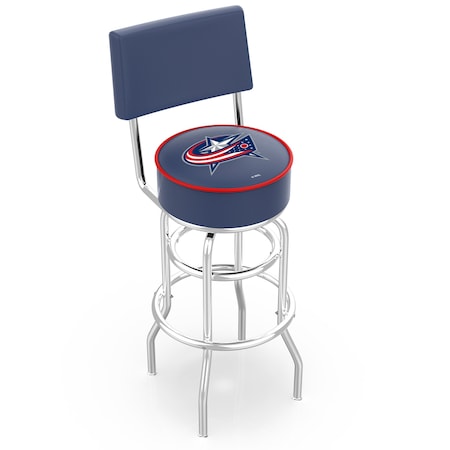 Holland Bar Stool Co 30" Chrome 2-Ring Columbus Blue Jackets Swivel Bar Stool, Back L7C430ColBlu