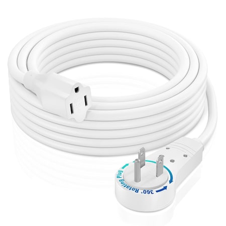 Maximm 15ft 16AWG Flat Plug Extension Cord, Single Outlet, 3-Prong Grounded, UL, White ADW-360-3115-W