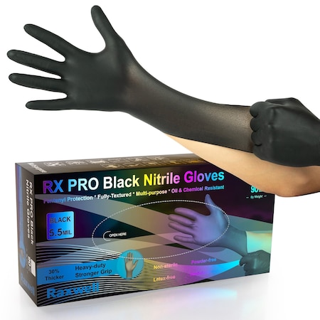 Raxwell Black Nitrile Gloves, 5.5 mil, XX-Large, 90PK RXF20249-B