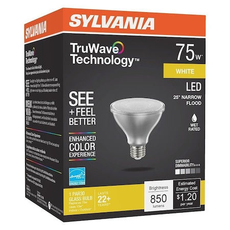 Sylvania Natural LED Bulb, Spotlight, PAR30 Lamp, E26 Lamp Base, Dimmable, Clear, Cool White Light 40914