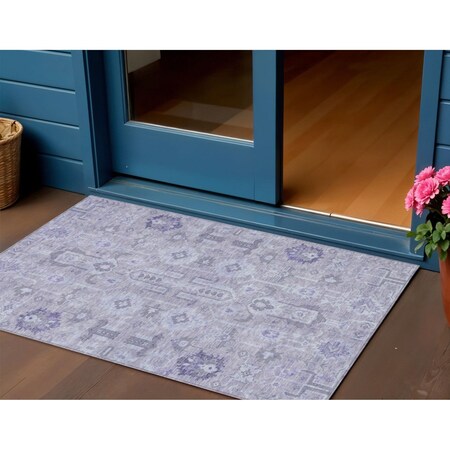 Homeroots 3' X 5' Lavender Purple And Gray Oriental Washable Indoor Outdoor Area Rug 582092