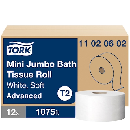 Tork Jumbo Core, 2 Ply, 1,075 Sheets, White, 12 PK 11020602