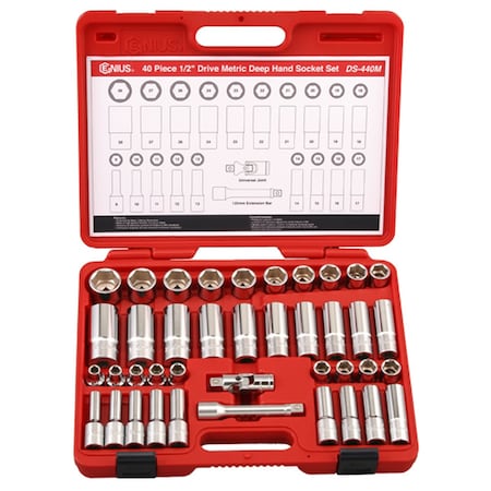 Genius Tools 40pc 1/2in Dr. Metric Master Deep Hand Socket Set DS-440M