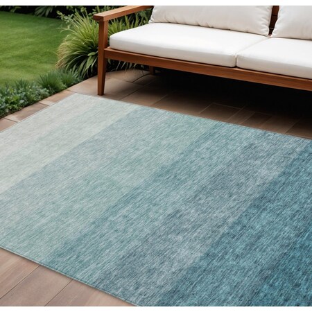 Homeroots 10' X 14' Teal Blue And Ivory Ombre Washable Indoor Outdoor Area Rug 595840