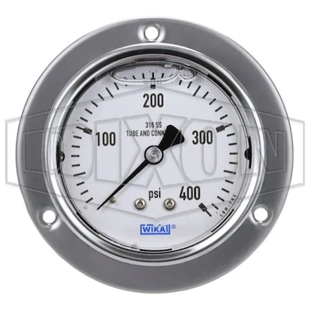 Dixon Panel Builder Gauge, 0 to 400 psi, 1/4 in Connection, 2-1/2 in Dial, +/- 2-1-2 %, Glycerin Liquid Fi PBLSS400