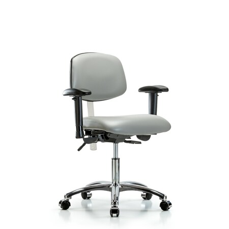 Blue Ridge Ergonomics Clean Room Chair Desk Chair, Vinyl, Caster, Dov, CL100, Adjustable Arms, 18" to 23" Height, Vinyl, Dove BR-NCR-VDHCH-CR-T1-A1-CC-8567