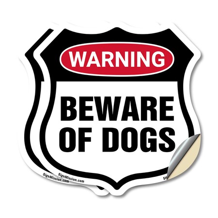 Signmission Dog Warning Shield Sign Beware Of Dogs, 12 inch X 12 inch, Vinyl Decal, 2PK SHI-D-2PACK-12-376