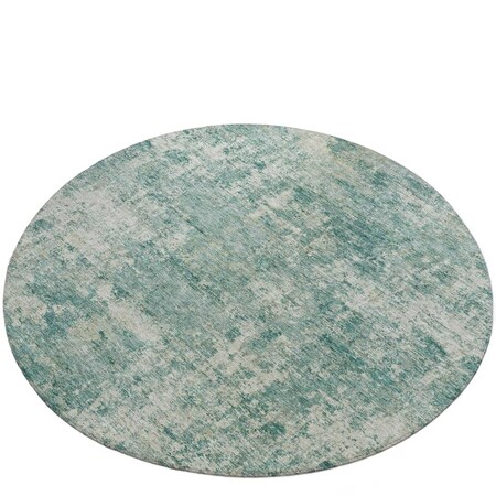 Homeroots 8' Teal Blue And Beige Round Abstract Washable Indoor Outdoor Area Rug 630545