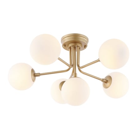 Jonathan Y Olivier Parisian 24" 6-Light Globe Modern Industrial Iron Bistro LED Semi Flush Mount, Gold JYL9542A