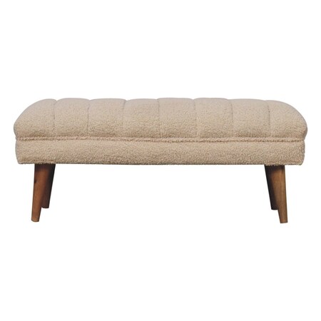 Homeroots 35in Brown Boucle and Solid Wood Upholstered Storage Bench With Cabinet 717482