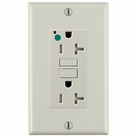 Leviton GFIRcptcl, 20A, 125VAC, Almnd, Polycarb GFTR2-HGT