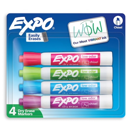 Expo Dry Erase Markers, Low Odor Ink, Assorted Tropical Colors, Chisel Tip, 4PK 2213344