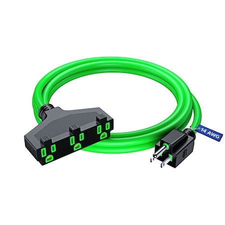 Maximm 6ft 14AWG SJTW 3-Outlet Extension Cord, Green 3OUT-EXT-GRN-6FT