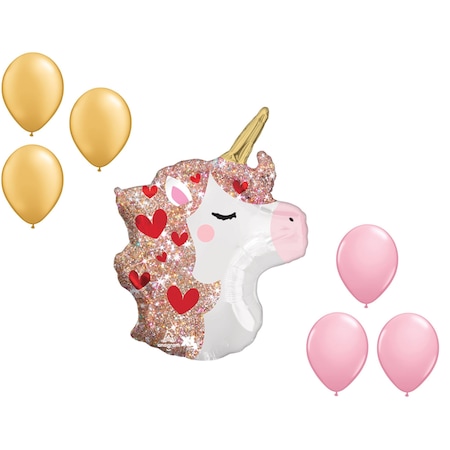 Loonballoon Unicorn Theme Balloon Set, 21 Inch Std Shape Unicorn Sparkles Balloon and 6x latex balloons 83103