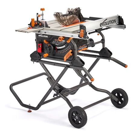 Evolution Power Tools Evolution R10TBLX Portable Jobsite Wood Cutting Table Saw with Wheeled Scissor Stand R10TS
