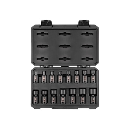 Tekton 3/8 Inch Drive 6-Point Universal Joint Impact Socket Set, 15-Piece 1/4-1 in. SID97301