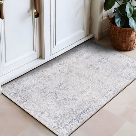 World Rug Gallery Vintage Boho Medallion Machine Washable Non Slip Area Rug 2 ft x 3 ft Blue 6025BLUE2X3