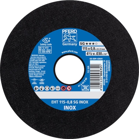 Pferd Cut-Off Wheel, Type 1, 4-1/2 in Dia, 0.030 in Thick, 7/8 in Arbor Hole Size, Aluminum Oxide 63641