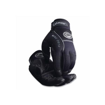 Caiman 2973 Goat Grain Padded Palm and Knuckle Protection Mechanics Gloves, Large, Black/Blue, 6PK 607-2973-L