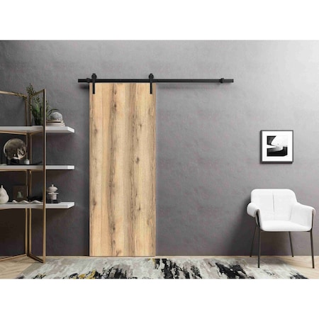 Sartodoors Sliding Barn Door with Hardware, Planum 0010 Oak, 6.6FT Rail Hangers Sturdy Set, Modern Solid Panel PLANUM0010BD-B-DUB-18