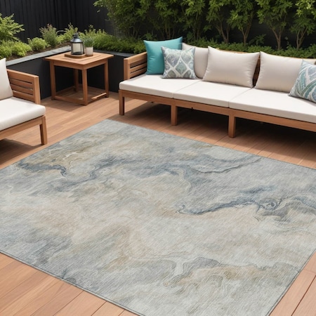 Homeroots 9' X 12' Beige Khaki And Gray Abstract Washable Indoor Outdoor Area Rug 617570