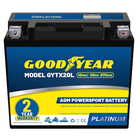 Goodyear GYTX20L - 12 Volt 20 AH, 270 CCA, Rechargeable High-Performance, SLA - AGM Battery GY4140764