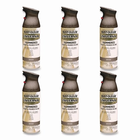 Rust-Oleum Universal Premium Spray Paint, Hammer Brown, 12 oz Aerosol Can, 6PK 245218